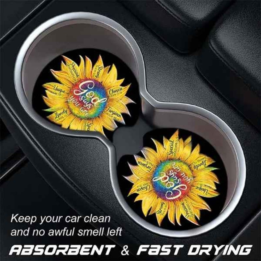 Inspirational Sunflower Print Car Coasters - 2Pcs Heat Insulation Non-Slip Mats!
